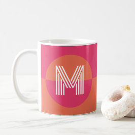 Chique Roze Oranje Geometrisch Modern Monogram Koffiemok