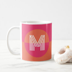 Chique Roze Oranje Geometrisch Modern Monogram Koffiemok