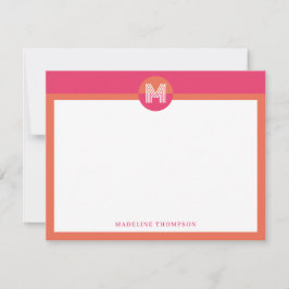 Chique Roze Oranje Geometrisch Modern Monogram Notitiekaartje