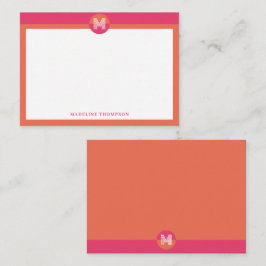 Chique Roze Oranje Geometrisch Modern Monogram Notitiekaartje