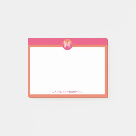 Chique Roze Oranje Geometrisch Modern Monogram Post-it® Notes (Voorkant)