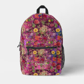 Chique roze paarse bloemen monogram bloemig bedrukte rugzak (Voorkant)