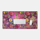 Chique roze paarse bloemen monogram bloemmotief bureaumat (Keyboard & Muis)