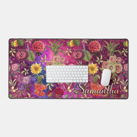 Chique roze paarse bloemen monogram bloemmotief bureaumat (Keyboard & Muis)