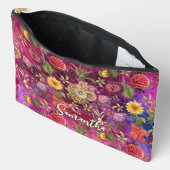 Chique roze paarse bloemen monogram bloemmotief etui (Open)