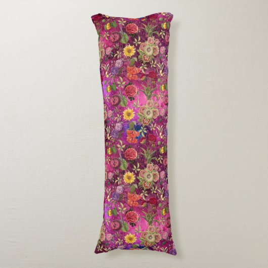 Chique roze paarse bloemen monogram bloemmotief lichaamskussen (Voorkant Verticaal)