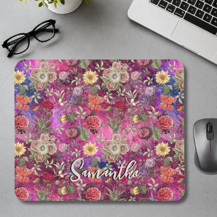 Chique roze paarse bloemen monogram bloempatroon muismat