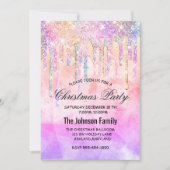 Chique roze paarse eenhoorn druipt glitter kerst kaart (Voorkant)