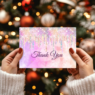 Chique roze paarse eenhoorn druipt van de glitter bedankkaart