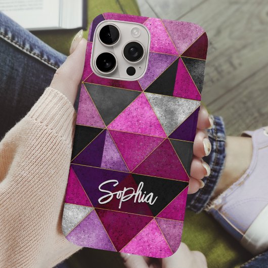 Chique roze paarse grijs geometrisch Case-Mate iPhone case