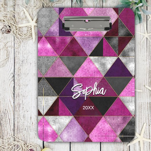 Chique roze paarse grijs geometrisch klembord