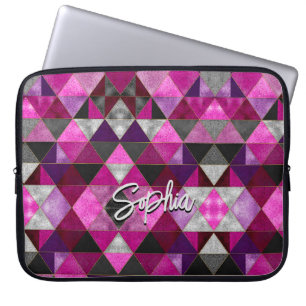 Chique roze paarse grijs geometrisch laptop sleeve