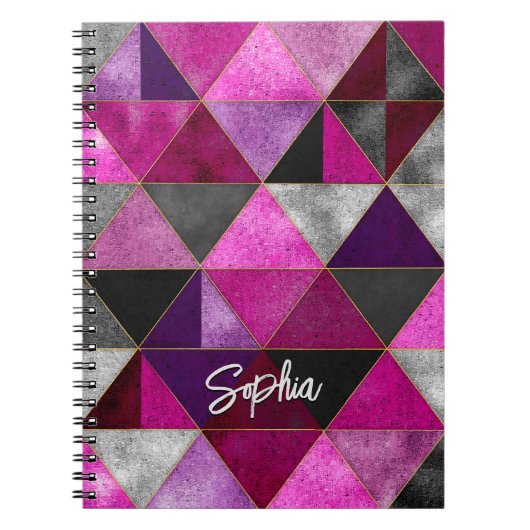 Chique roze paarse grijs geometrisch schetsboek notitieboek (Voorkant)