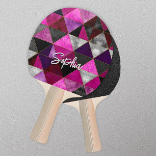 Chique roze paarse grijs geometrisch tafeltennisbatje