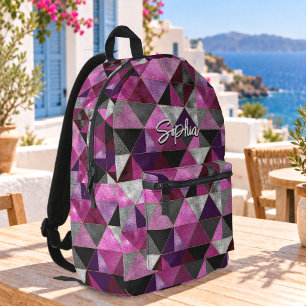 Chique roze paarse grijze geometrische bedrukte rugzak