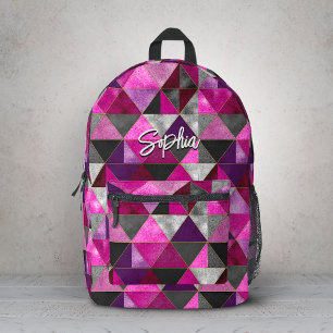 Chique roze paarse grijze geometrische bedrukte rugzak