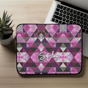 Chique roze paarse grijze geometrische laptop sleeve