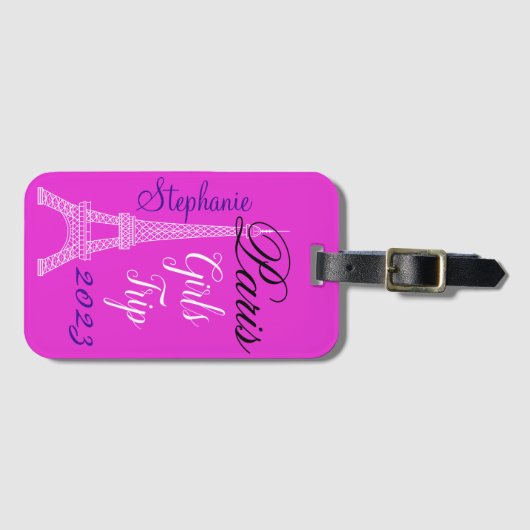 Chique roze Parijs Eiffeltoren Meisjes Trip Bagagelabel (Voorkant (horizontaal))