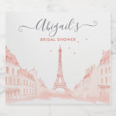 Chique roze perzik Paris Eiffeltoren Bruidsdouche Sparkling Wijnetiket (Enkel label)