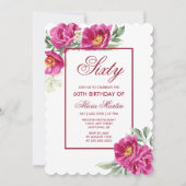 Chique Roze Pioen Bloemen Groen 60e Verjaardag Kaart (Voorkant)