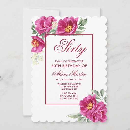 Chique Roze Pioen Bloemen Groen 60e Verjaardag Kaart (Voorkant)