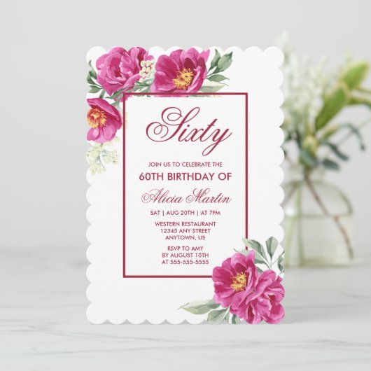 Chique Roze Pioen Bloemen Groen 60e Verjaardag Kaart (Staand voorkant)