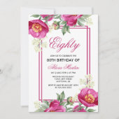 Chique Roze Pioen Bloemen Groen 80e Verjaardag Kaart (Voorkant)