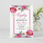 Chique Roze Pioen Bloemen Groen 80e Verjaardag Kaart (Staand voorkant)