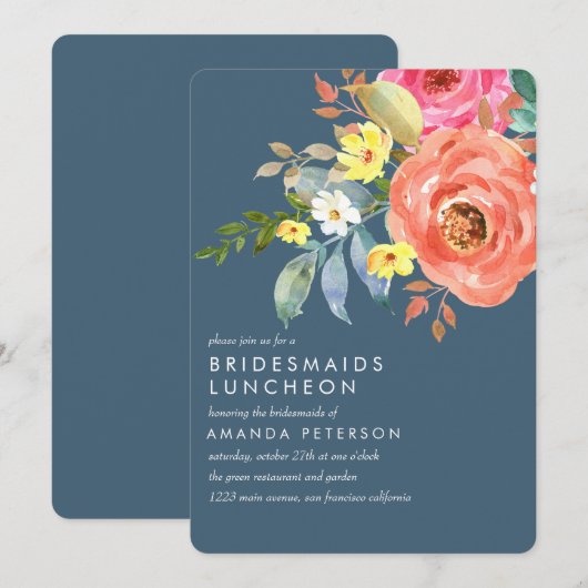 Chique Roze Pioen Bruidsmeisjes Lunch Bruiloft Bla Kaart (Voorkant / Achterkant)