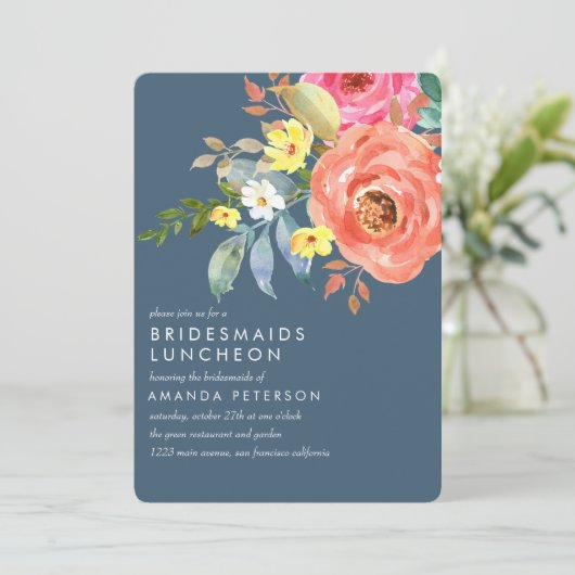 Chique Roze Pioen Bruidsmeisjes Lunch Bruiloft Bla Kaart (Staand voorkant)