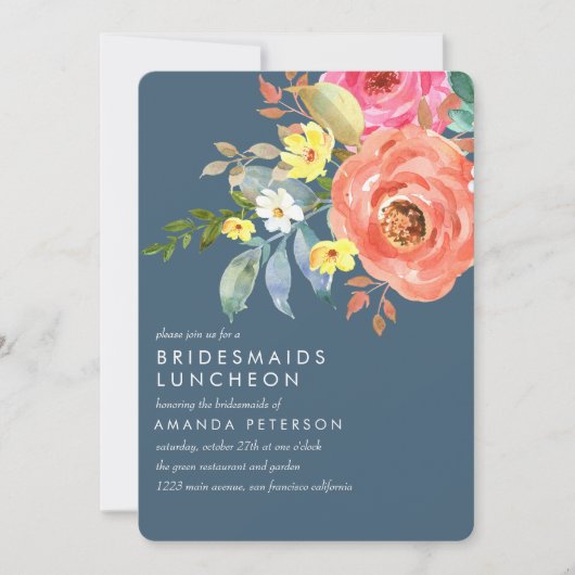 Chique Roze Pioen Bruidsmeisjes Lunch Bruiloft Bla Kaart (Voorkant)