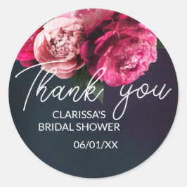 Chique Roze Pioen Trouw Bruiloft Dank Je Ronde Sticker