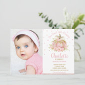 Chique roze pompoen 1e verjaardag meisje foto kaart (Staand voorkant)