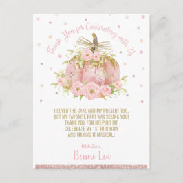 Chique roze pompoen 1e verjaardagsfeestje dank u briefkaart