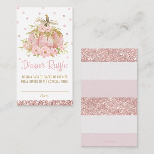 Chique Roze Pompoen Baby shower Meisje Luier Raffl Informatiekaartje (Voorkant / Achterkant)