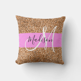 Chique Roze & Pompoen Glitter Sparkles Monogram Na Kussen