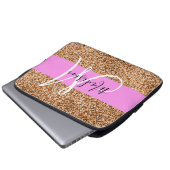 Chique Roze & Pompoen Glitter Sparkles Monogram Na Laptop Sleeve (Voorkant onderkant)