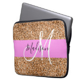 Chique Roze & Pompoen Glitter Sparkles Monogram Na Laptop Sleeve (Voorkant Links)
