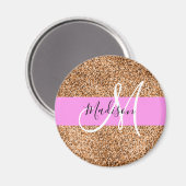 Chique Roze & Pompoen Glitter Sparkles Monogram Na Magneet (Voorkant / Achterkant)