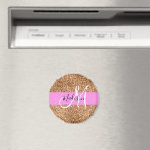 Chique Roze & Pompoen Glitter Sparkles Monogram Na Magneet (Insitu (Vaatwasser))