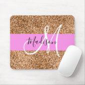 Chique Roze & Pompoen Glitter Sparkles Monogram Na Muismat (Met muis)