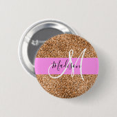 Chique Roze & Pompoen Glitter Sparkles Monogram Na Ronde Button 5,7 Cm (Voorkant /achterkant)