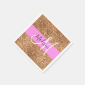 Chique Roze & Pompoen Glitter Sparkles Monogram Na Servet (Hoek)