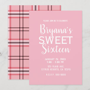 Chique Roze Preppy Geruite Sweet 16 Verjaardagsfee Kaart