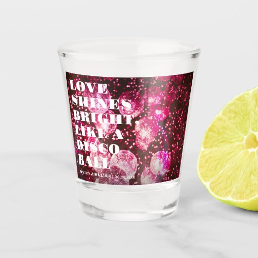 Chique roze Retro Disco Balls Pas getrouwd Bruilof Shot Glas (Voorkant)