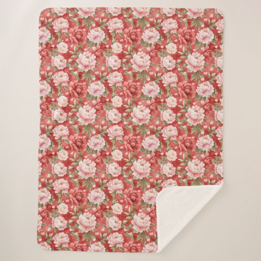 Chique roze rode bloemen sherpa deken (Voorkant)