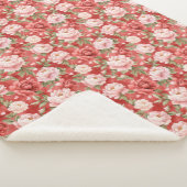 Chique roze rode bloemen sherpa deken (3/4)