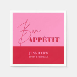 Chique roze rode Bon Appétit script verjaardag Servet