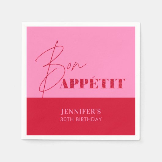 Chique roze rode Bon Appétit script verjaardag Servet (Voorkant)