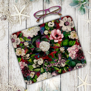 Chique Roze Rode Botanische Bloemige Monogram Muismat